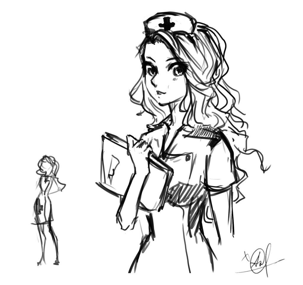 A quick concept sketch of Sister-Doctor character by Anastasia Majzhegisheva