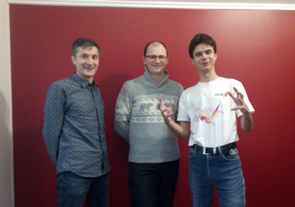 Left to right: Alexandre Prokoudine (Libre Graphics World / Gimp), Dmitry Kazakov (Krita), Konstantin Dmitriev (Morevna Project / Synfig).